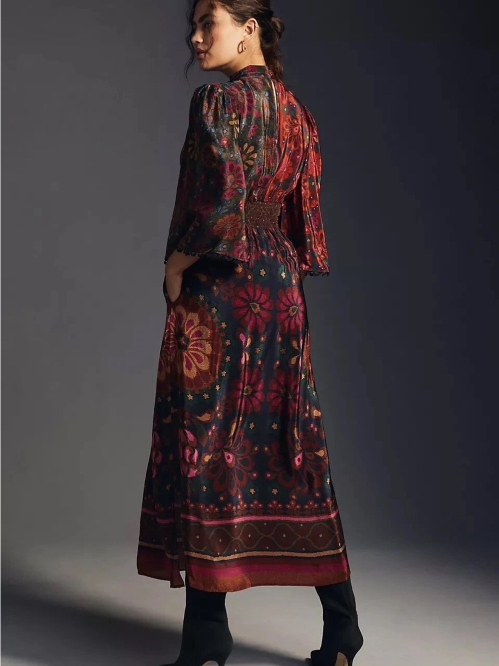 Farm Rio x Anthropologie Mock Neck Maxi Dress Small Flowy Boho fall size M - Picture 14 of 14